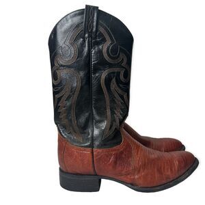 Tony Lama Exotic Lizard Western Cowboy Boots Men’s Sz 10 EE Black Brown Vintage